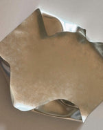 Metallic star-shaped object on a light gray background
