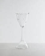 Clear glass goblet on a white background