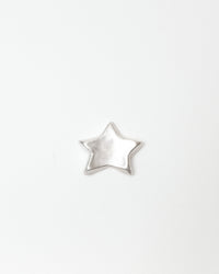 Silver star-shaped object on a white background