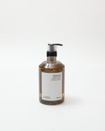 Bottle of body wash with pump on a white background
