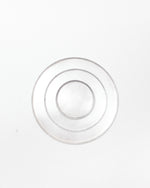 Three aluminum circular plates, nested from small to large on a white background.
