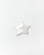 A small, five-pointed star-shaped ceramic with a textured, metallic silver finish, centered on a plain white background.